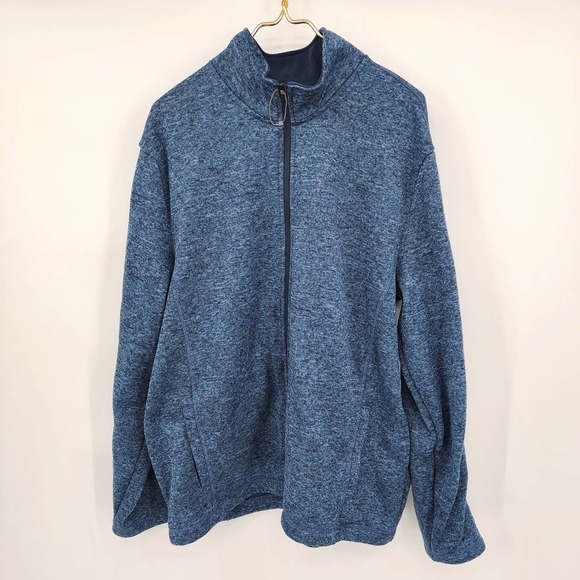 Eddie Bauer Full Zip Micro Fleece Lined Sweater Mens XL Pockets Heather Blue - Picture 1 of 7